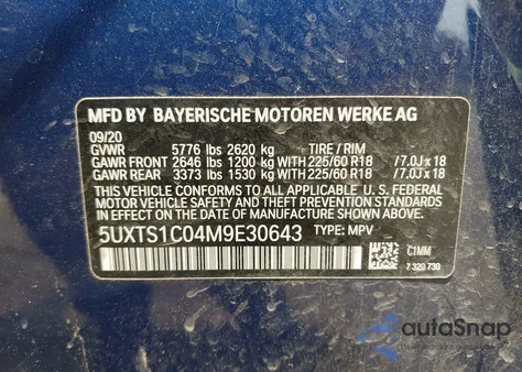 2021 BMW X3 Phev xDrive30E from USA, damaged, VIN 5UXTS1C04M9E30643